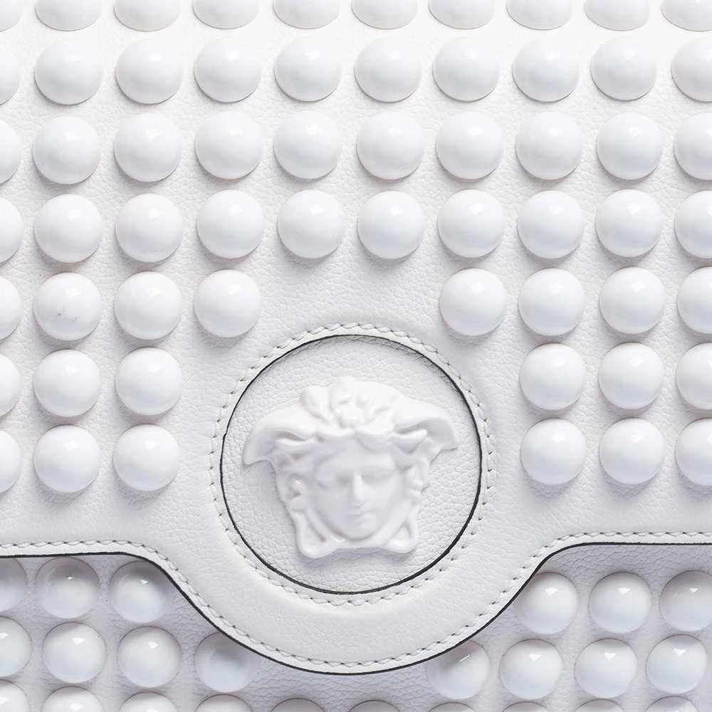 Versace White Leather La Medusa Studded Shoulder Bag For Women - Image 5