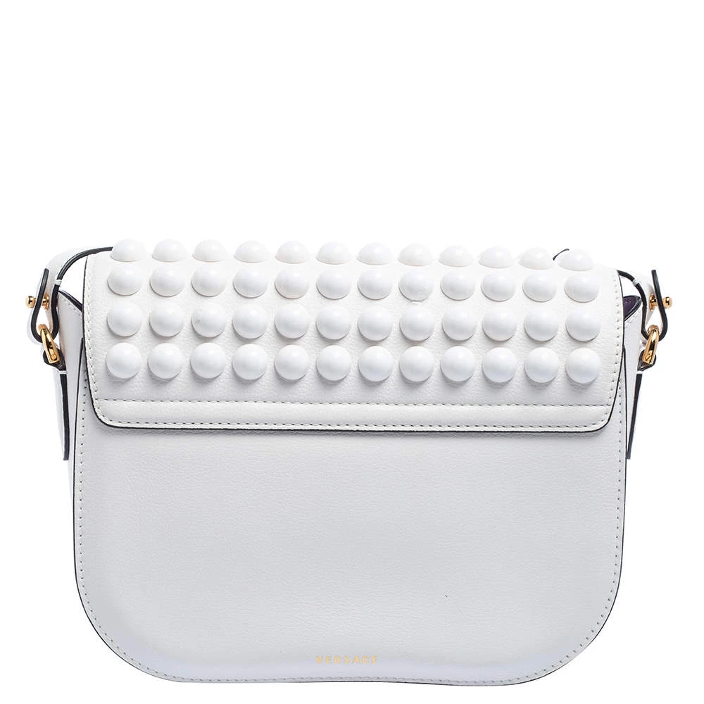 Versace White Leather La Medusa Studded Shoulder Bag For Women - Image 4