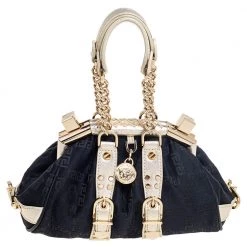 Versace Metallic Gold/Black Signature Canvas And Leather Madonna Satchel For Women