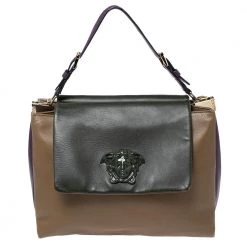 Versace Multicolor Leather Medusa Flap Top Handle Bag For Women