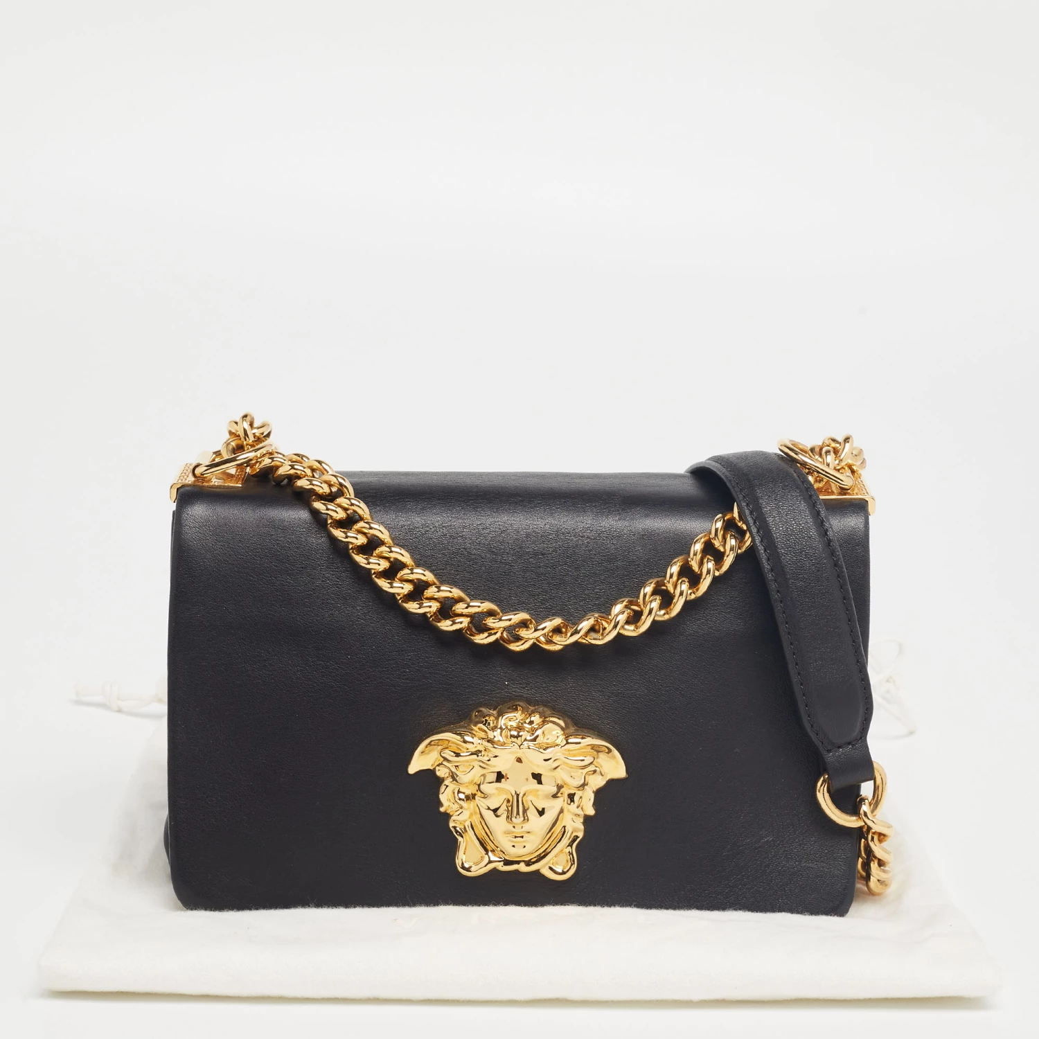 Versace Black Leather Palazzo Sultan Chain Shoulder Bag For Women - Image 9