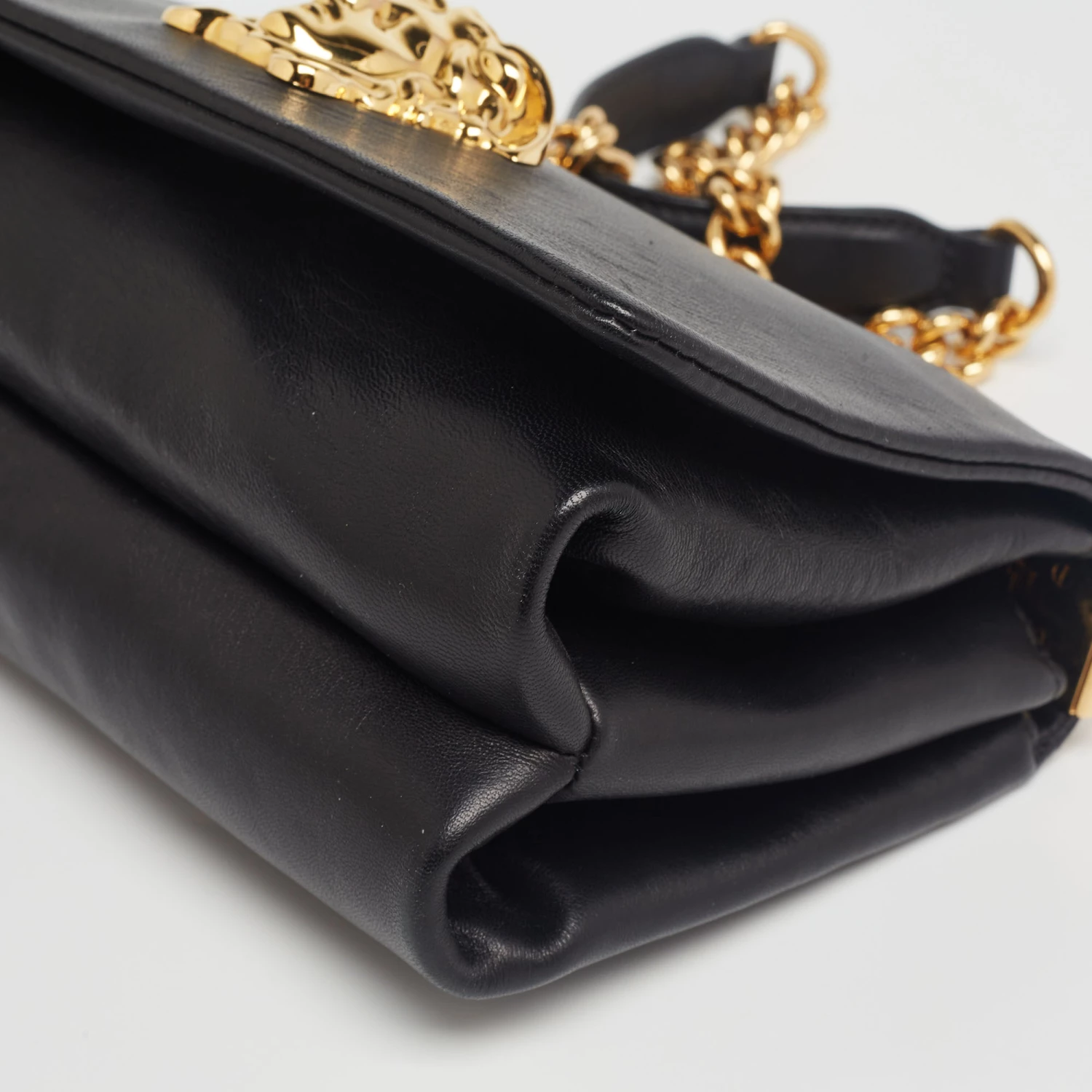 Versace Black Leather Palazzo Sultan Chain Shoulder Bag For Women - Image 12