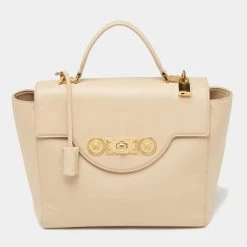 Versace Beige Leather Medusa Top Handle Bag For Women