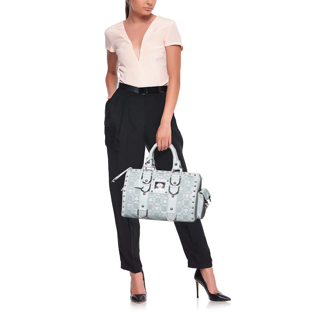 Versace Light Blue Fabric And Leather Madonna Satchel For Women - Image 2