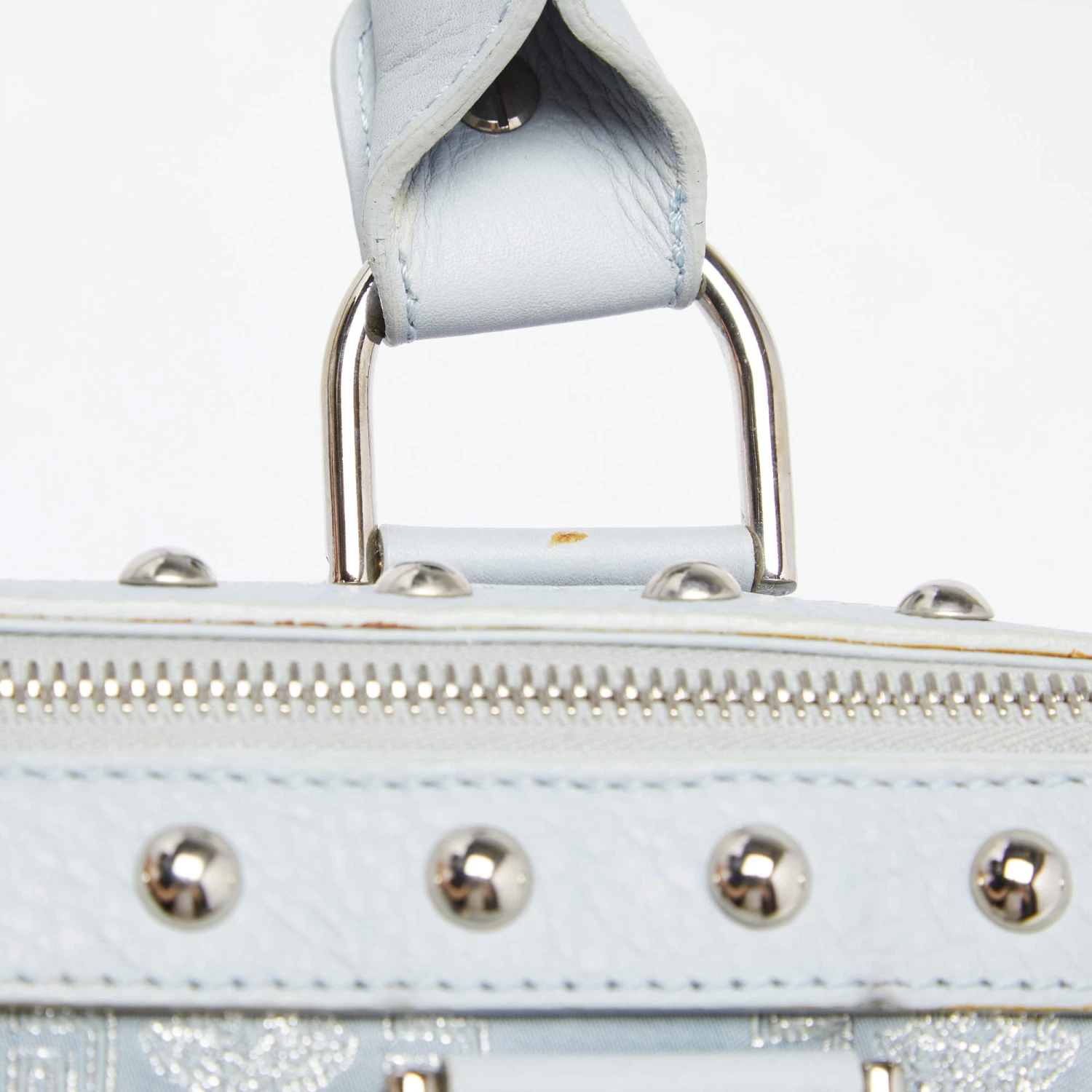 Versace Light Blue Fabric And Leather Madonna Satchel For Women - Image 7