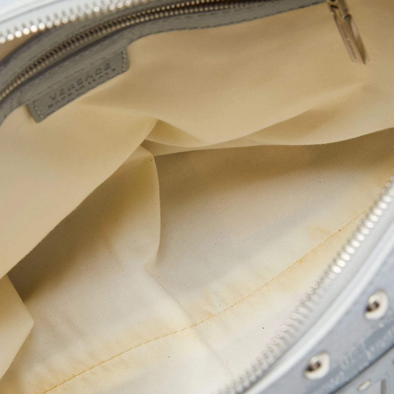 Versace Light Blue Fabric And Leather Madonna Satchel For Women - Image 11