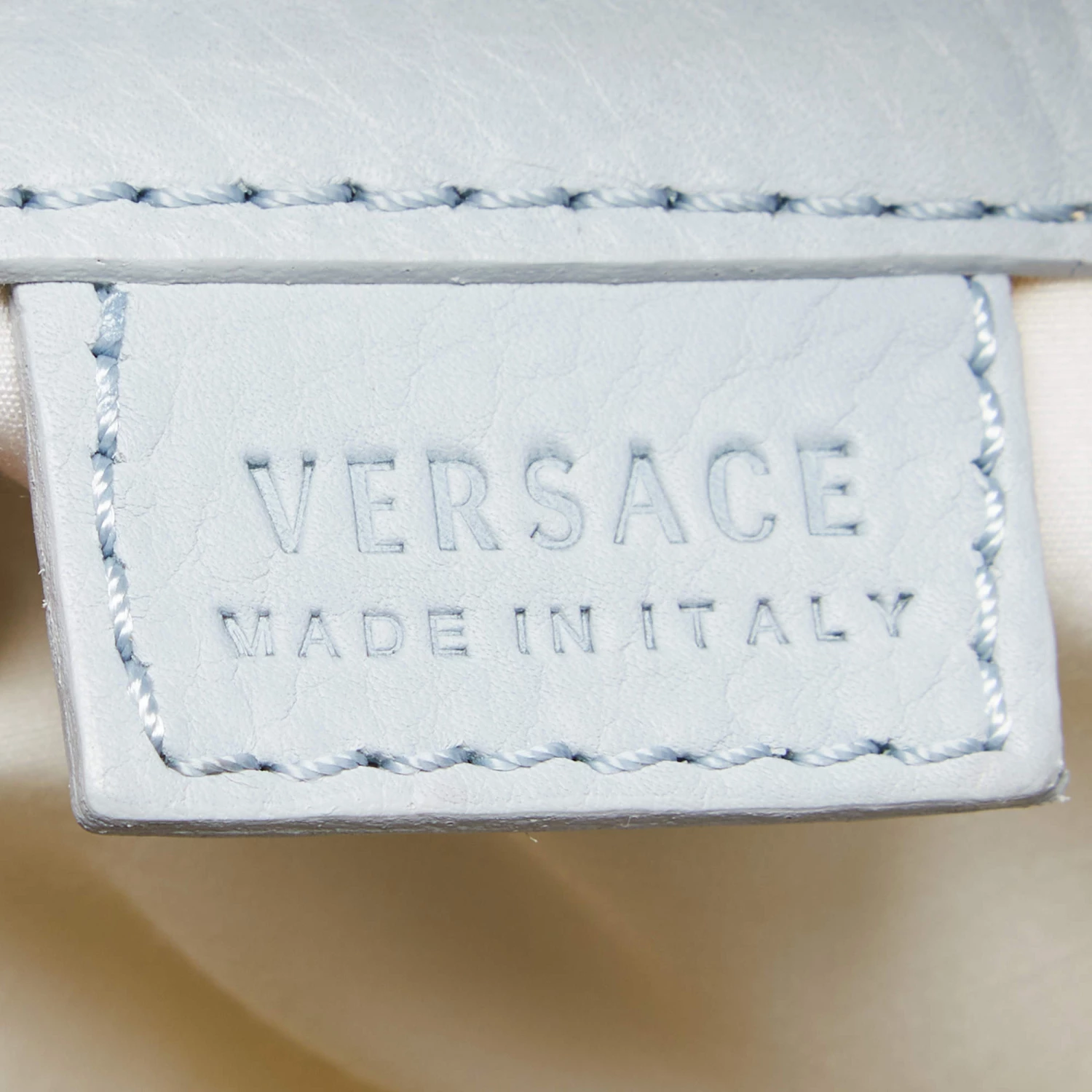 Versace Light Blue Fabric And Leather Madonna Satchel For Women - Image 12
