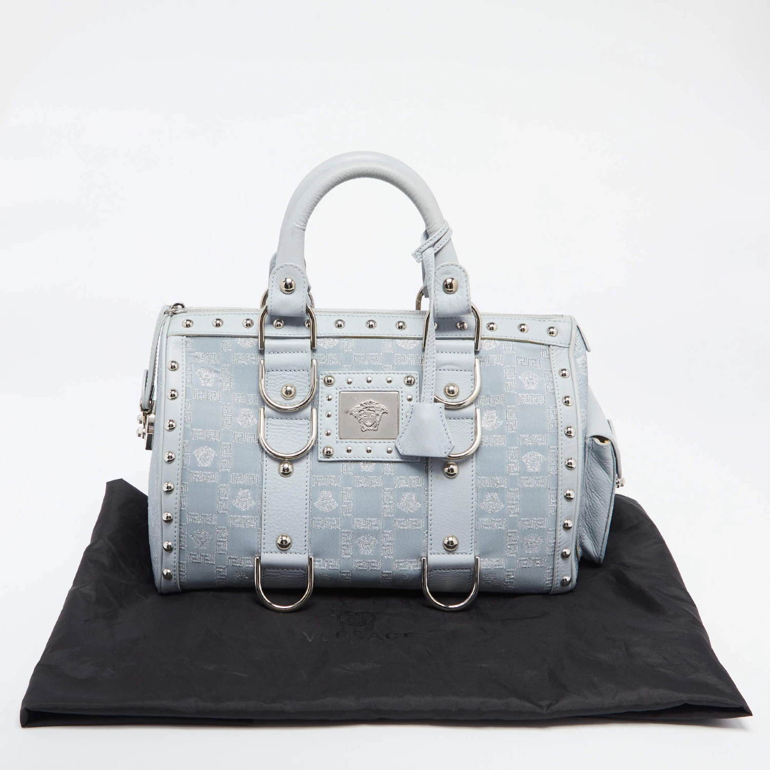 Versace Light Blue Fabric And Leather Madonna Satchel For Women - Image 13