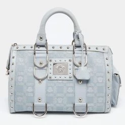 Versace Light Blue Fabric And Leather Madonna Satchel For Women