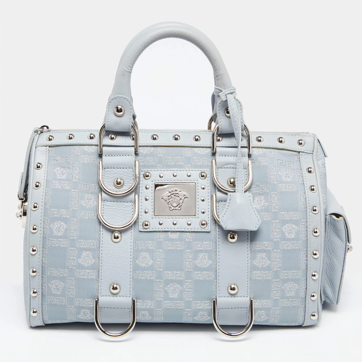 Versace Light Blue Fabric And Leather Madonna Satchel For Women