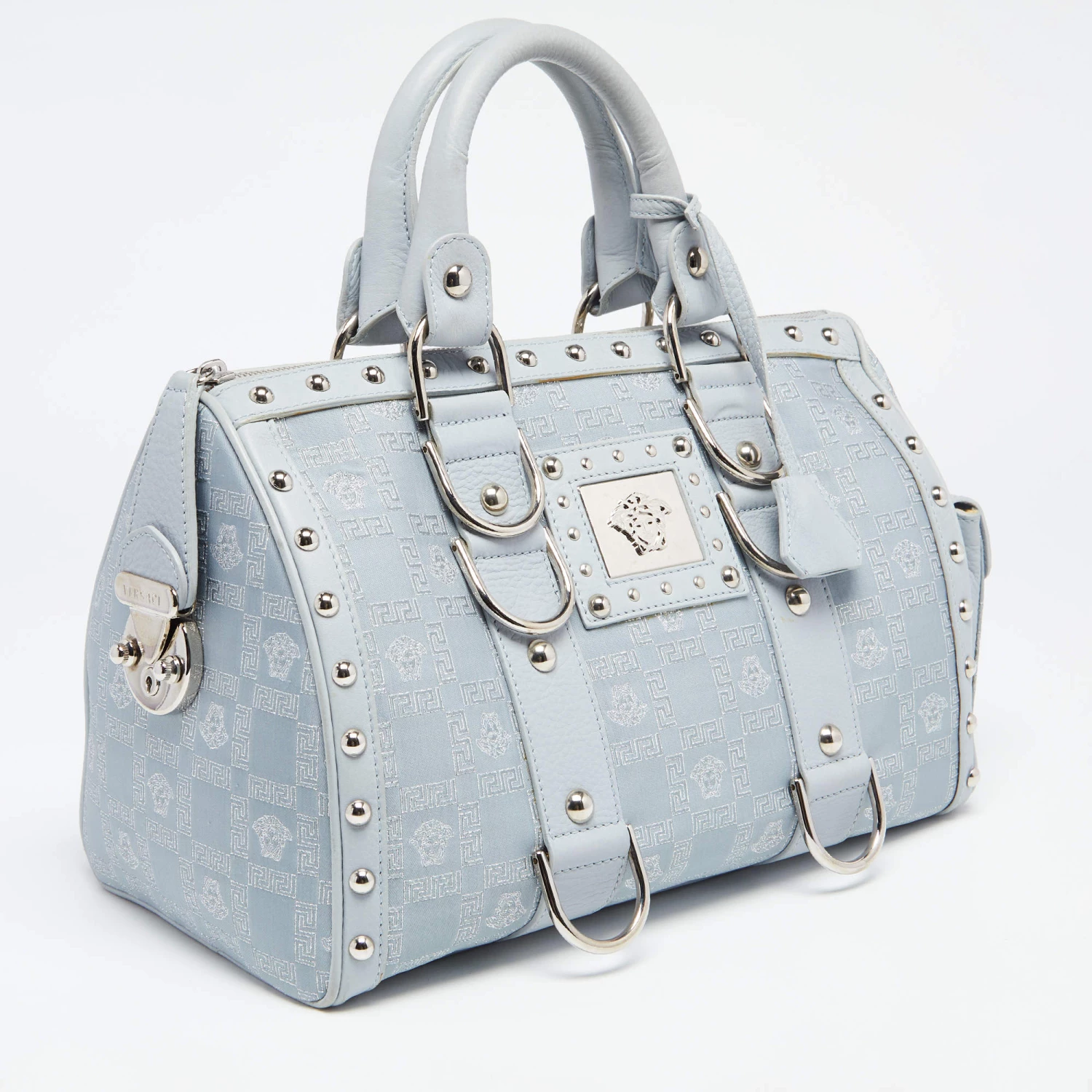 Versace Light Blue Fabric And Leather Madonna Satchel For Women - Image 3