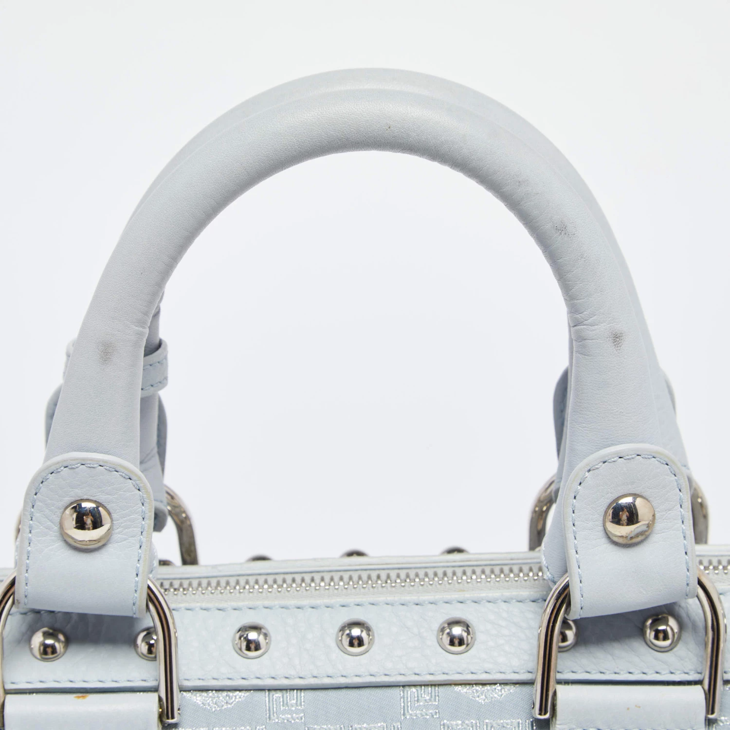 Versace Light Blue Fabric And Leather Madonna Satchel For Women - Image 8
