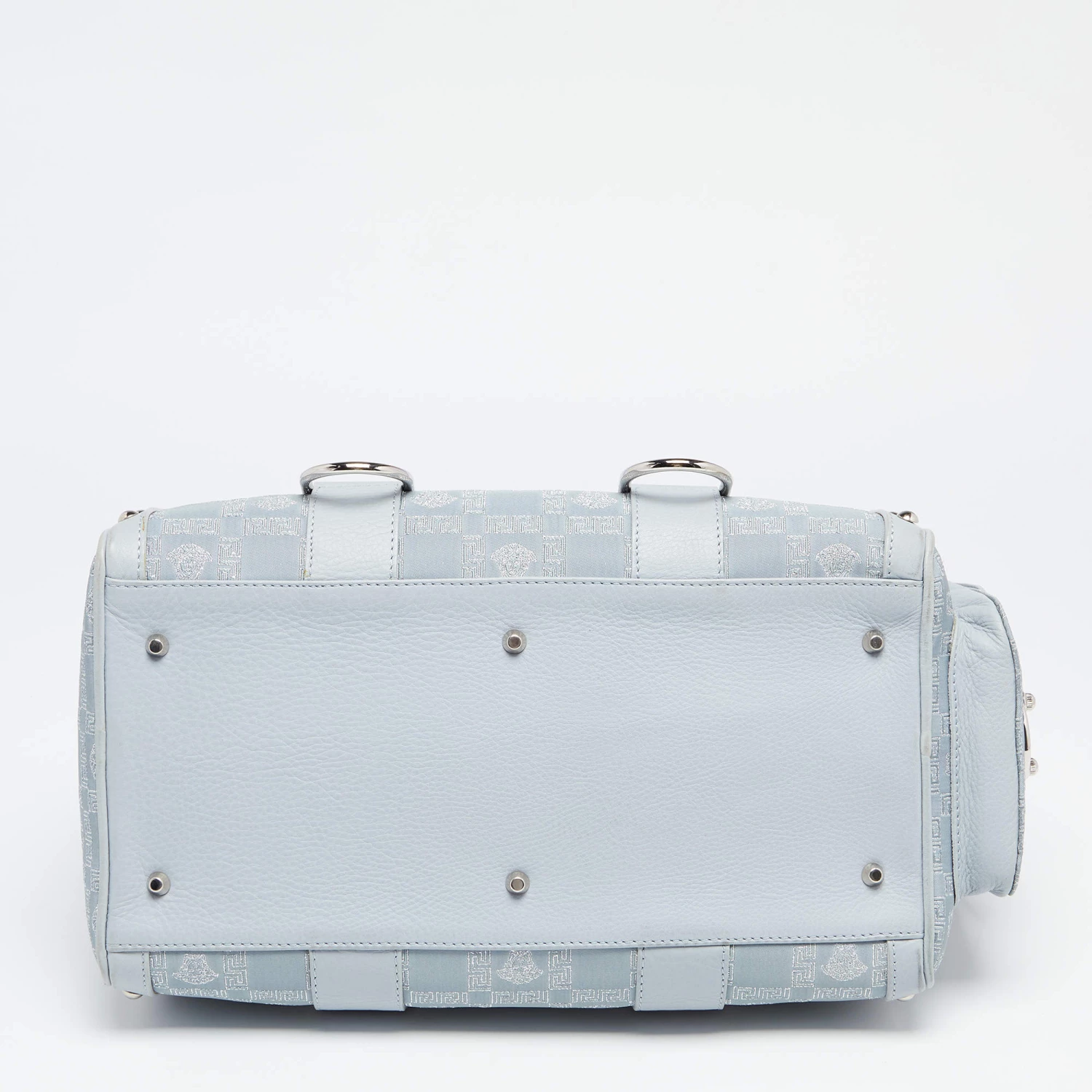 Versace Light Blue Fabric And Leather Madonna Satchel For Women - Image 10