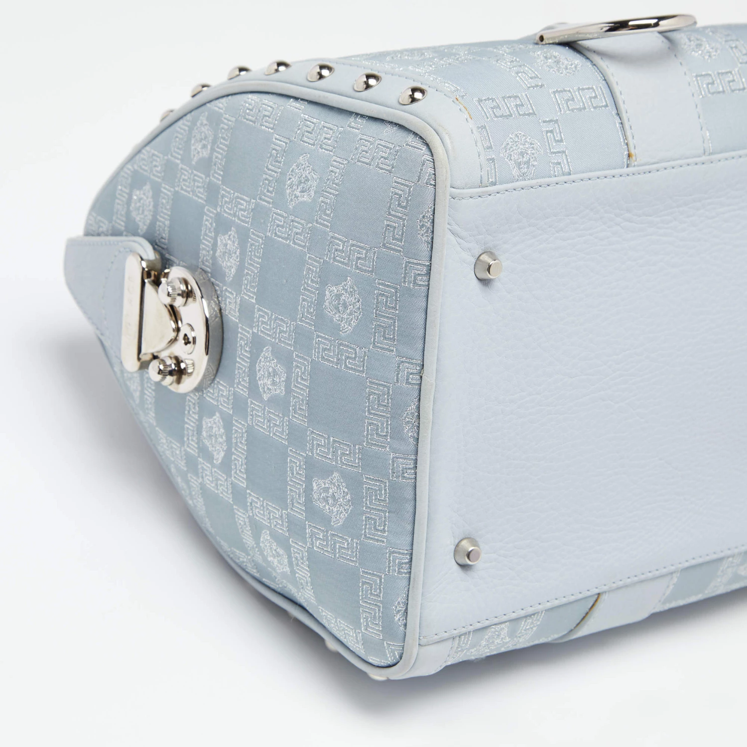 Versace Light Blue Fabric And Leather Madonna Satchel For Women - Image 14