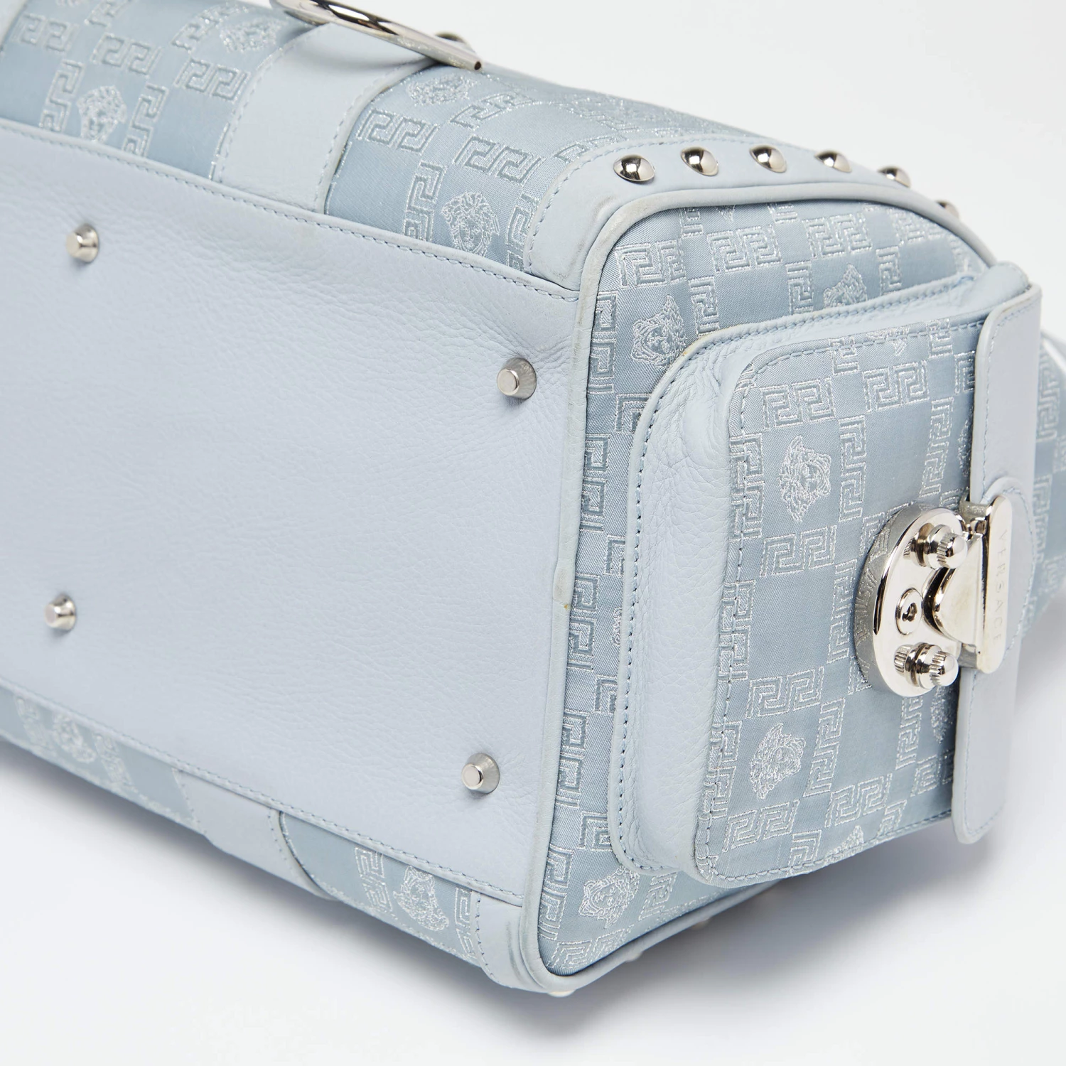 Versace Light Blue Fabric And Leather Madonna Satchel For Women - Image 15