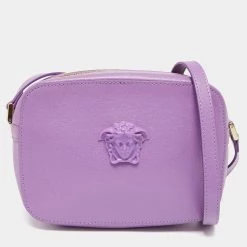 Versace Purple Leather Palazzo Camera Crossbody Bag For Women