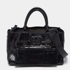 Versace Black Python Leather Medusa Tote For Women