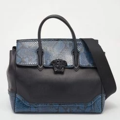 Versace Black/Blue Python And Leather Medusa Palazzo Empire Tote For Women