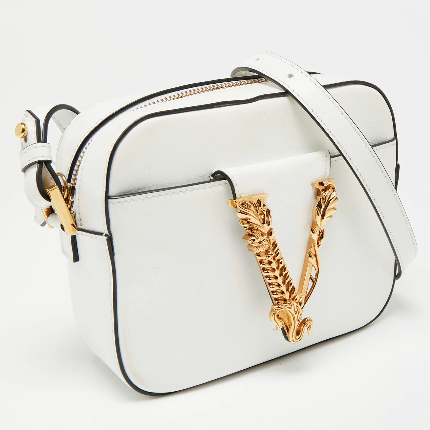 Versace White Leather Virtus Crossbody Bag For Women - Image 3
