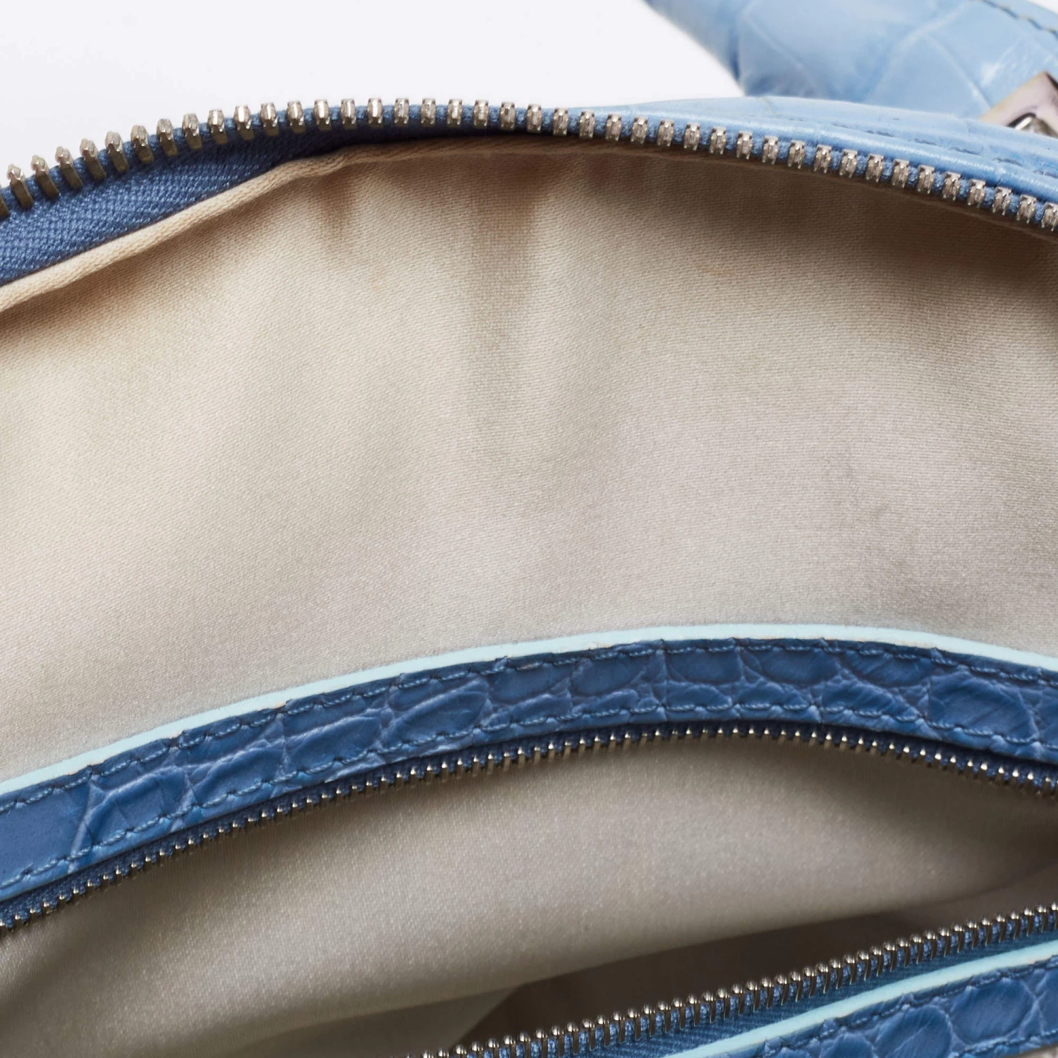 Versace Blue Croc Embossed Leather Zip Satchel For Women - Image 8