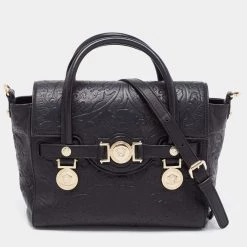 Versace Black Leather Small Medusa Medallion Tote For Women