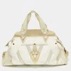 Versace Gold/White Monogram Fabric And Leather V Satchel For Women