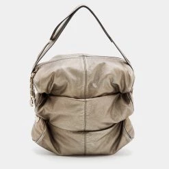 Versace Metallic Grey Leather Hobo For Women