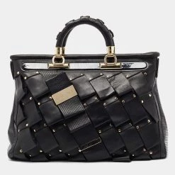 Versace Black Patent And Leather Vanitas Shopping Tote For Women