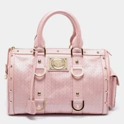 Versace Pink Braided Embossed Leather Snap Out Of It Satchel For Women