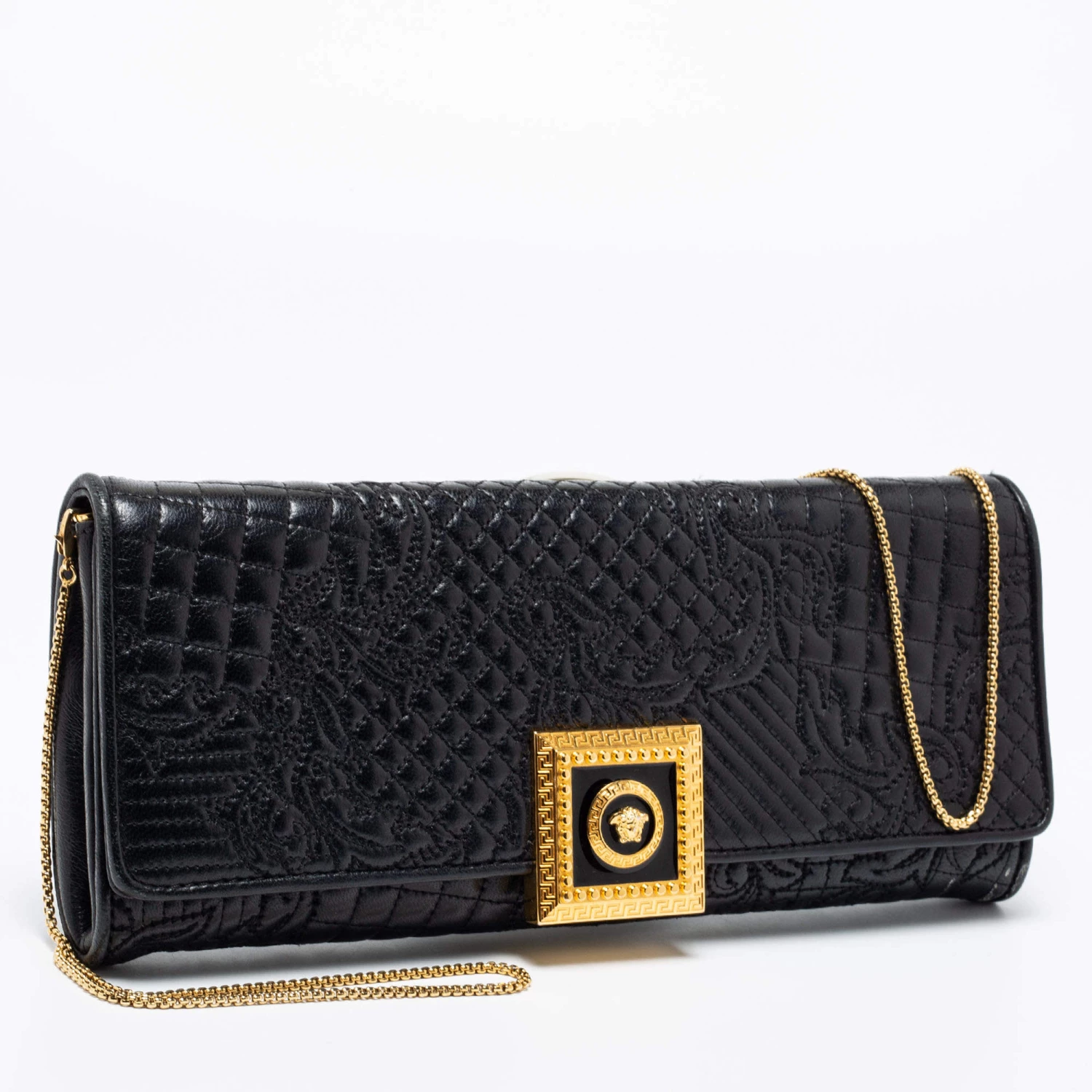 Versace Black Quilted Leather Medusa Chain Clutch For Women - Image 3