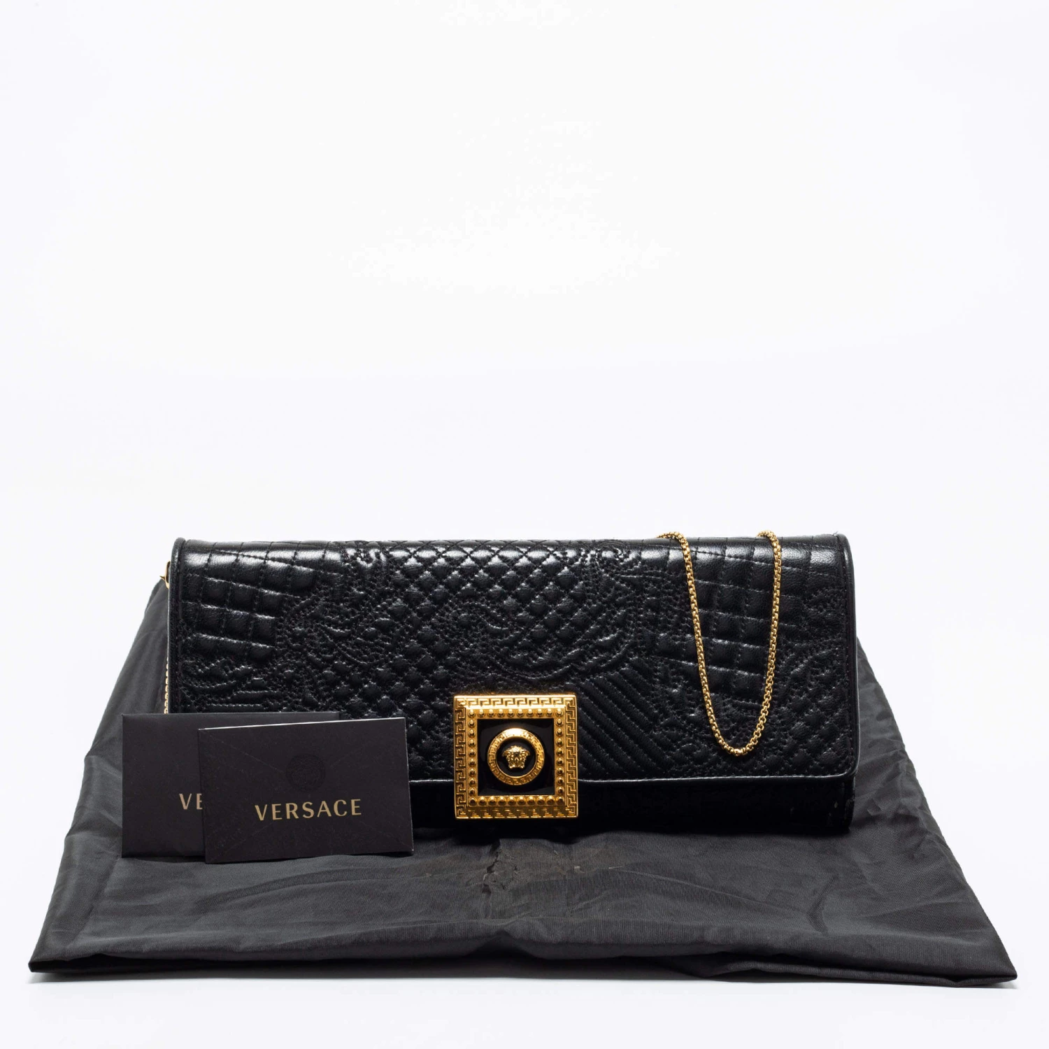 Versace Black Quilted Leather Medusa Chain Clutch For Women - Image 10