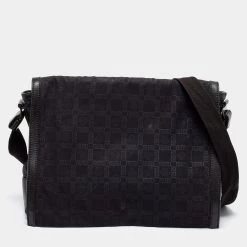 Versace Black Signature Nylon Messenger Bag For Women
