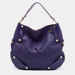 Versace Purple Embossed Leather Hobo For Women