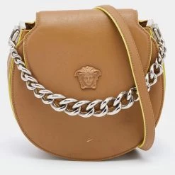Versace Beige Leather Medusa Flap Shoulder Bag For Women
