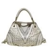 Versace Gold Woven Leather Crystal V Satchel For Women