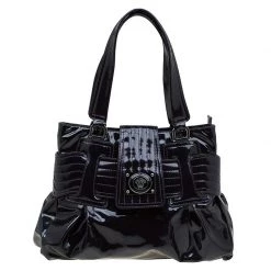 Versace Purple Patent Leather Vanite Tote For Women