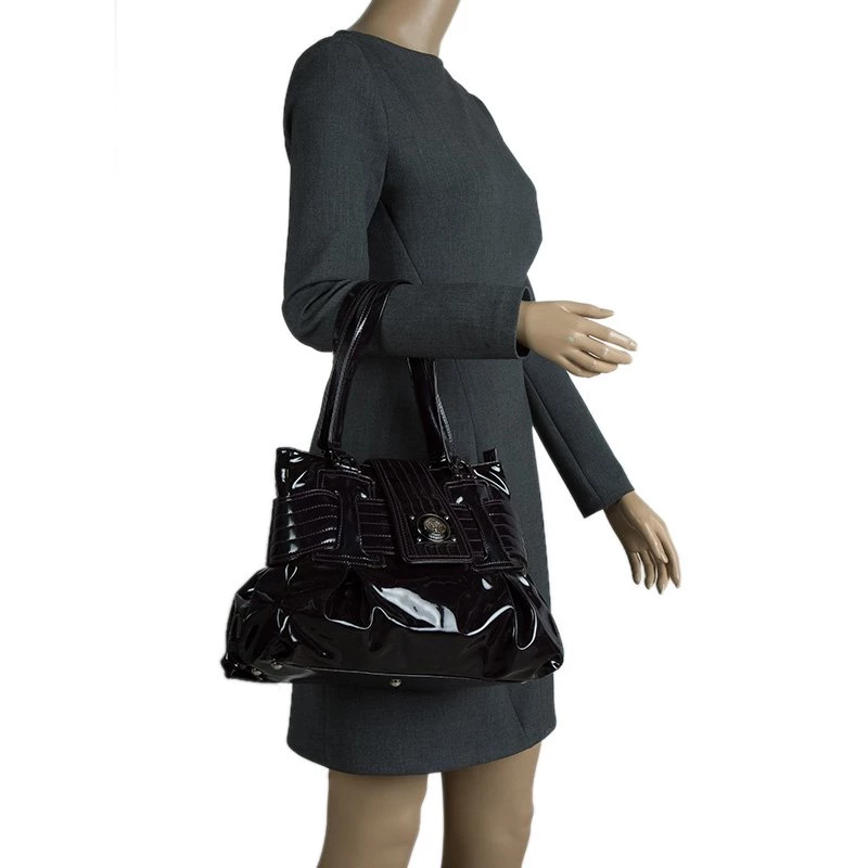 Versace Purple Patent Leather Vanite Tote For Women - Image 2