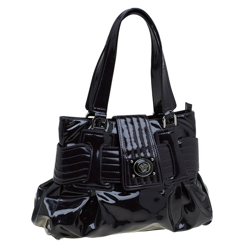Versace Purple Patent Leather Vanite Tote For Women - Image 3