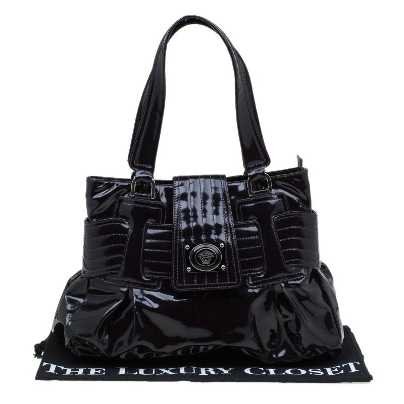 Versace Purple Patent Leather Vanite Tote For Women - Image 8