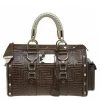 Versace Brown Quilted Patent Leather Snap Out Of It Satchel For Women