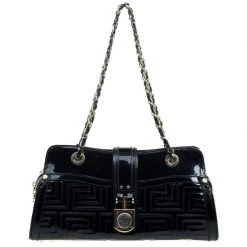 Versace Couture Black Quilted Patent Leather Shoulder Bag For Women