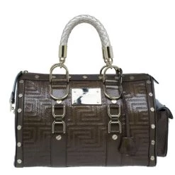 Versace Bronze Quilted Snap Out Of It Satchel For Women