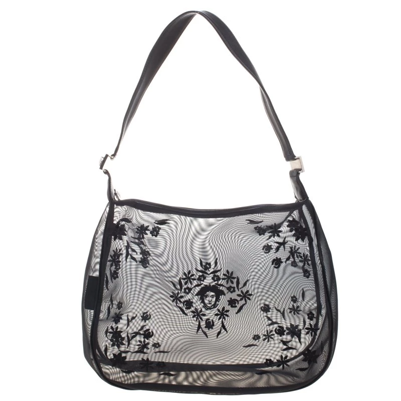 Versace Black Mesh Vintage Shoulder Bag For Women