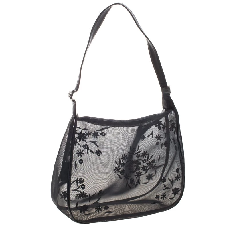 Versace Black Mesh Vintage Shoulder Bag For Women - Image 3