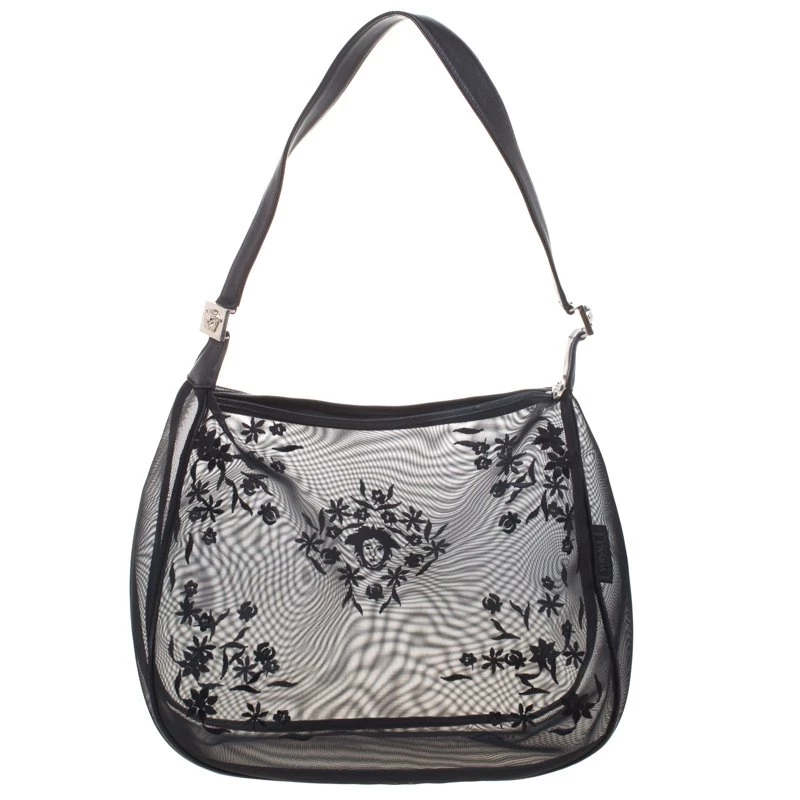 Versace Black Mesh Vintage Shoulder Bag For Women - Image 4