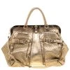 Versace Gold Leather Studded Frame Satchel For Women