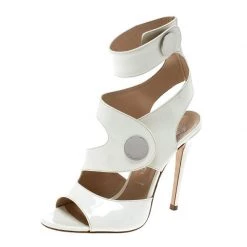 Versace White Leather Peep Toe Cutout Ankle Strap Sandals Size 35.5 For Women