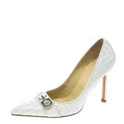 Versace White Leather Pointed Toe Pumps Size 36 For Women