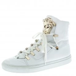 Versace White Leather Medusa High Top Sneakers Size 39 For Women