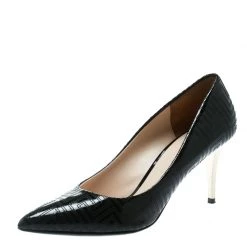 Versace Black Patent Leather Leather Pointed Toe Pumps Size 39 For Women